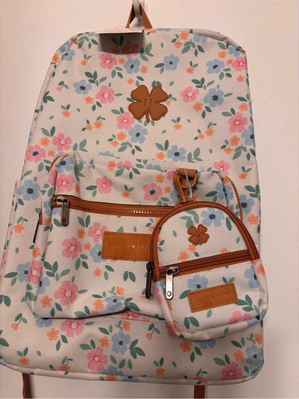 Floral Print Backpack in Cream with Pastel Flowers